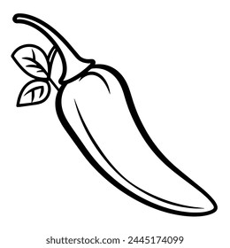 Vector illustration featuring an outline icon of a fiery chili pepper.