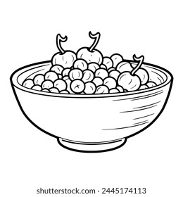 Ilustración vectorial con un ícono de contorno de un abundante desayuno de cereales.