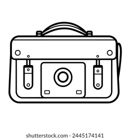 Vector illustration featuring an outline icon of a practical camera bag.