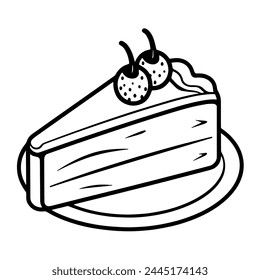 Vector illustration featuring an outline icon of a scrumptious cake slice.