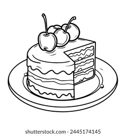 Vektorillustration mit einem Umriss-Icon einer leckeren Kuchenscheibe.
