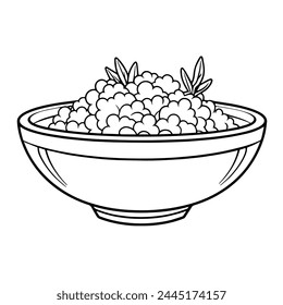 Vector illustration featuring an outline icon of a traditional rice bowl.