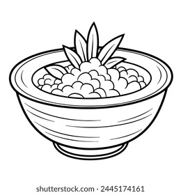 Vector illustration featuring an outline icon of a traditional rice bowl.