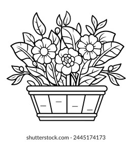 Vector illustration featuring an outline icon of a delightful flower basket.