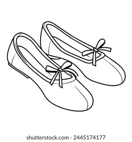 Vector illustration featuring an outline icon of elegant ballet footwear.