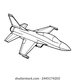 Ilustración vectorial con un ícono de contorno de un avión de combate militar.