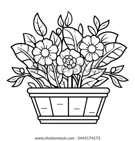 Vector illustration featuring an outline icon of a delightful flower basket.
