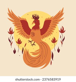 A vector illustration featuring a phoenix bird. It's a perfect match for creating prints in the textile industry, greeting cards, and other projects infused with a festive touch.