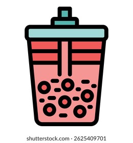 Vector illustration featuring a plastic cup with a lid and straw, filled with a refreshing bubble tea beverage
