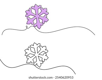 A vector illustration featuring purple and white snowflakes with flowing line accents, perfect for winter designs.