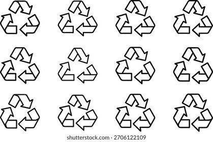 Ilustración vectorial con iconos de símbolos de reciclaje conjunto de líneas de protección ambiental....