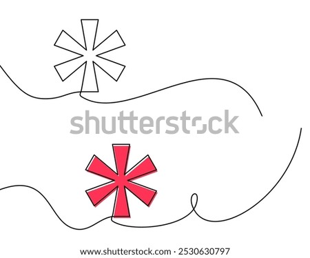 Vector illustration featuring red and white asterisks connected by fluid, curved lines in a minimalistic design.