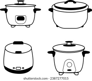 Ilustración vectorial con una olla de arroz, un aparato esencial para cocinar arroz perfecto.
