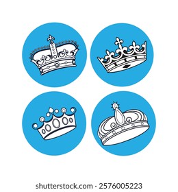 Vector Illustration Featuring Royal Crown Icon Set