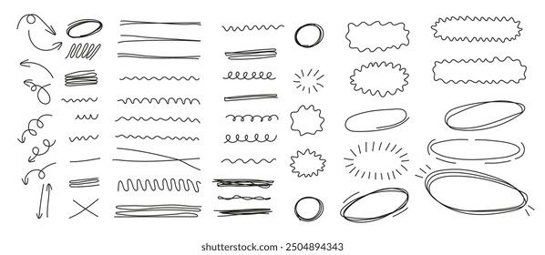 vector illustration featuring a set of scribble doodle underline emphasis lines.