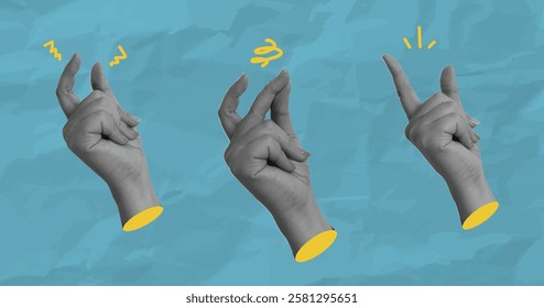 A vector illustration featuring a set of three expressive hand gestures, showcasing creativity and communication, perfect for diverse design projects.