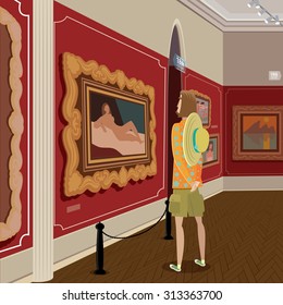 Vector illustration featuring sightseer in picture gallery