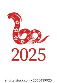 Vector illustration featuring a snake and all 12 Chinese zodiac animals in floral patterns on a red background, perfect for cultural designs and decor.