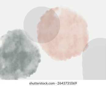 Vector illustration featuring soft, watercolor-style circular washes in muted coral and grey tones, partially overlaid with subtle textured circles, symbolizing layered concepts and gentle transitions