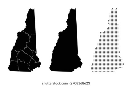 Vektorgrafik mit dem Bundesstaat New Hampshire in drei verschiedenen Kartenarten.