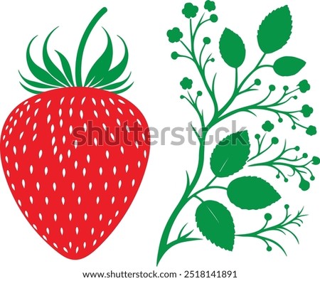 Vector illustration featuring strawberries and branches of a strawberry tree.