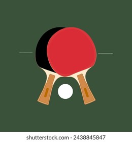 Vector illustration featuring table tennis rackets and a ping-pong ball against a vibrant green background