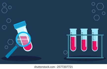 Vector illustration featuring test tubes containing blood samples, symbolizing medical research, diagnostics, healthcare, and laboratory analysis