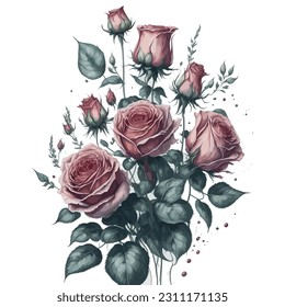 A vector illustration featuring three exquisite watercolor roses. The delicate brushstrokes and vibrant colors capture the beauty and elegance of these timeless flowers.