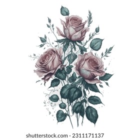 A vector illustration featuring three exquisite watercolor roses. The delicate brushstrokes and vibrant colors capture the beauty and elegance of these timeless flowers.