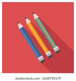 A vector illustration featuring three pencils casting long shadows on a red