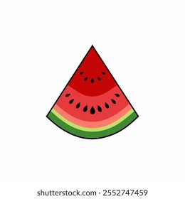 Ilustración vectorial con una rebanada de sandía en forma de triángulo con semillas. Capta la esencia de la alegre y refrescante fruta de verano. Perfecto para diseños que requieren un tema de fruta fresca.