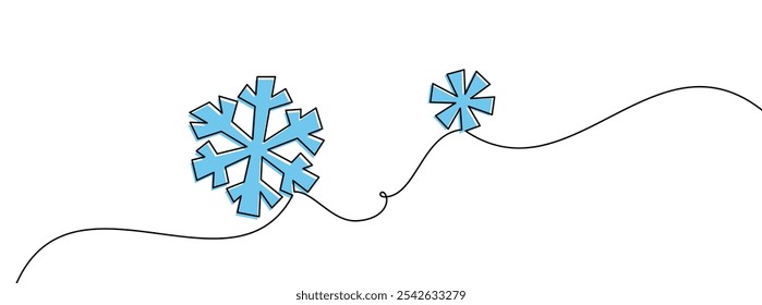A vector illustration featuring two blue snowflakes connected by flowing line accents, ideal for winter designs.
