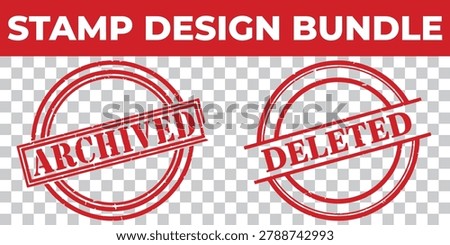 Vector illustration featuring two circular stamps labeled 'ARCHIVED' and 'DELETED' with transparent backgrounds.