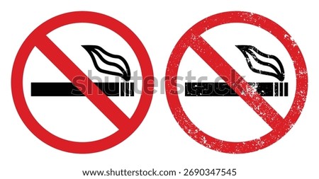 Vector illustration featuring the universal no smoking sign. The graphic clearly conveys a prohibition message, ideal for designing posters, warnings, and regulatory notices regarding tobacco use.