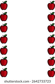 A vector illustration featuring a vertical frame design with repeating red apples, ideal for creating cards or invitations with a fresh and simple aesthetic.