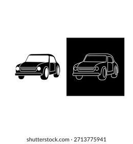 A vector illustration featuring a vintage or retro-style classic car icon, viewed from a front-three-quarter perspective.
