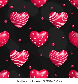 Vector illustration featuring voluminous love symbols with stripes and dots. Perfect for wedding textiles, gothic fashion prints, or gift packaging.