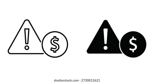 Ilustración vectorial con símbolos de advertencia y alerta combinados con íconos de divisas. Adecuado para temas financieros, de precaución y económicos.