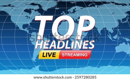 Vector illustration featuring a world map background with bold text for live news streaming. Ideal for media presentations