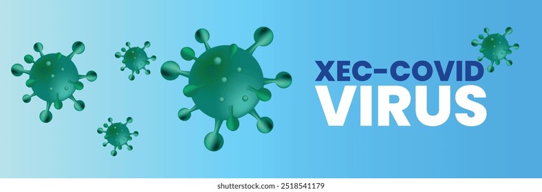 A vector illustration featuring the XEC-COVID virus particles on a blue gradient background with the text XEC  Virus." It aims to represent a visual concept related to a new or evolving 