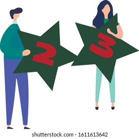 Vector illustration for February 23. Fatherland defender day.Used for banners, postcards, t-shirts. a girl and a guy are holding a star with the numbers 23.