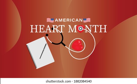 Vector illustration of February is American Heart Month. Template for background, banner