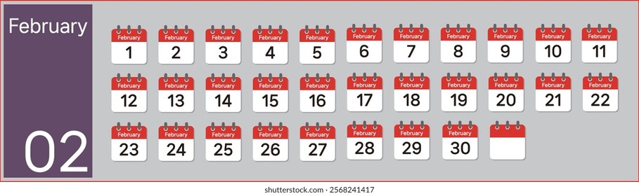 Vector (Illustration) of February calendar made with numbers in the shape of icons