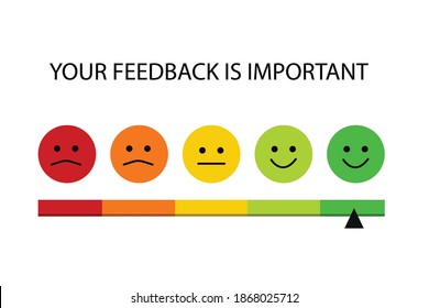 Vector Illustration of Feedback Score. Color Emoticon Review.