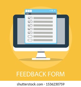 Vector illustration of feedback & survey concept with "feedback form" opinion and questionnaire icon.