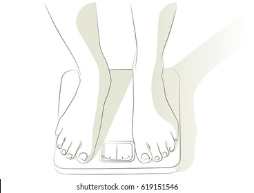 Vector illustration of feet on a weighing machine