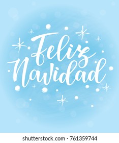 Vector illustration of 'Feliz Navidad' lettering. Sketched for postcard or celebration design. Blue christmas sky.