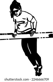 vector illustration of the female athlete doing pull ups on the fat bar