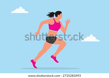Vector illustration of a female athlete running fast symbolizing speed, fitness, endurance, training, healthy lifestyle, sport competition and active energy
