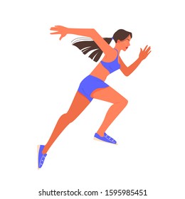 Vector illustration of female athlete sprinting. Running competition. Young professional sportswoman training. Isolated illustration of runner, idea of healthy lifestyle